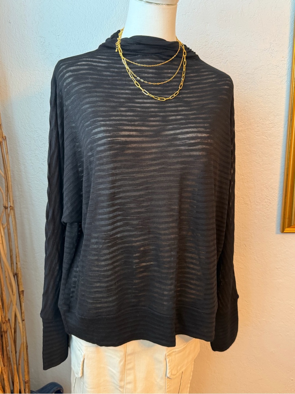 NWT Sanctuary Black Sheer Striped Turtleneck Top – Size XL